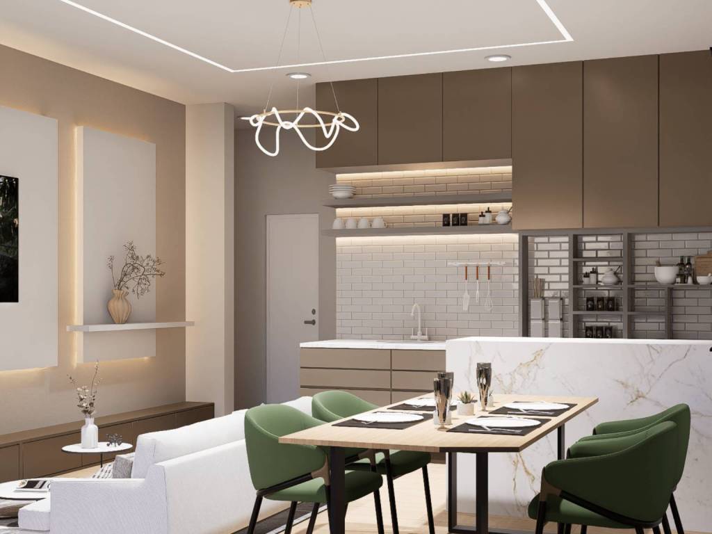 Modern open kitchen and living room.