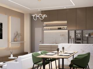 Modern open kitchen and living room.