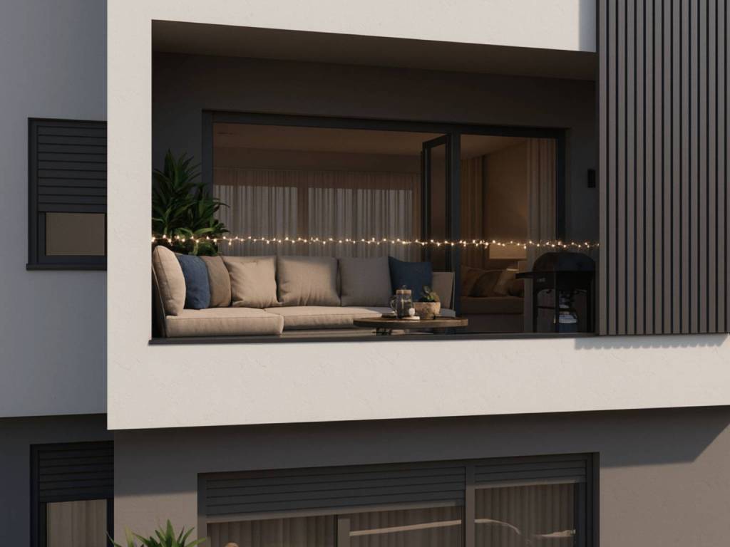 Cozy balconies with roof.