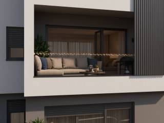 Cozy balconies with roof.