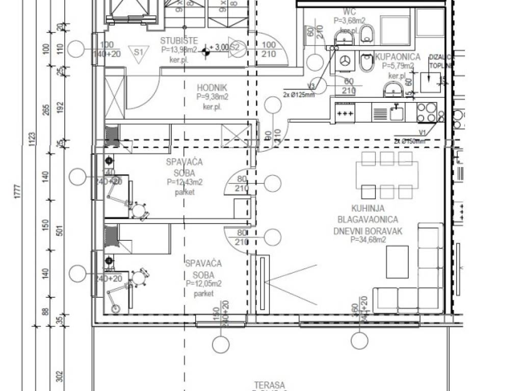 Prodaja stanova Zagreb, Podsused - Vrapce - novogradnja - tlocrt stana S1