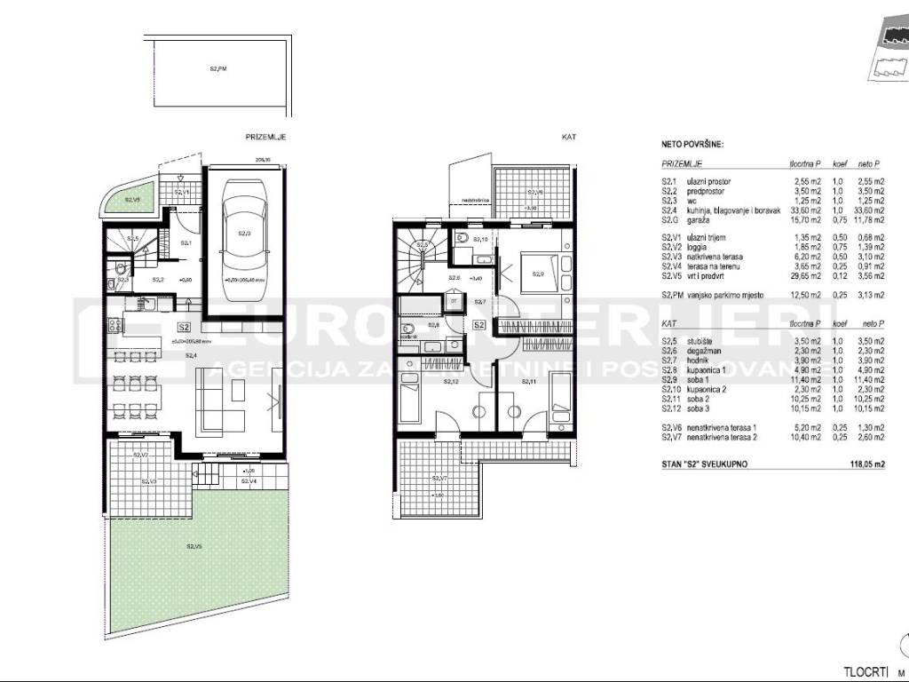 Zagreb, prodaja kuca Perjavica - novogradnja - kuce u nizu tlocrt stana S 2
