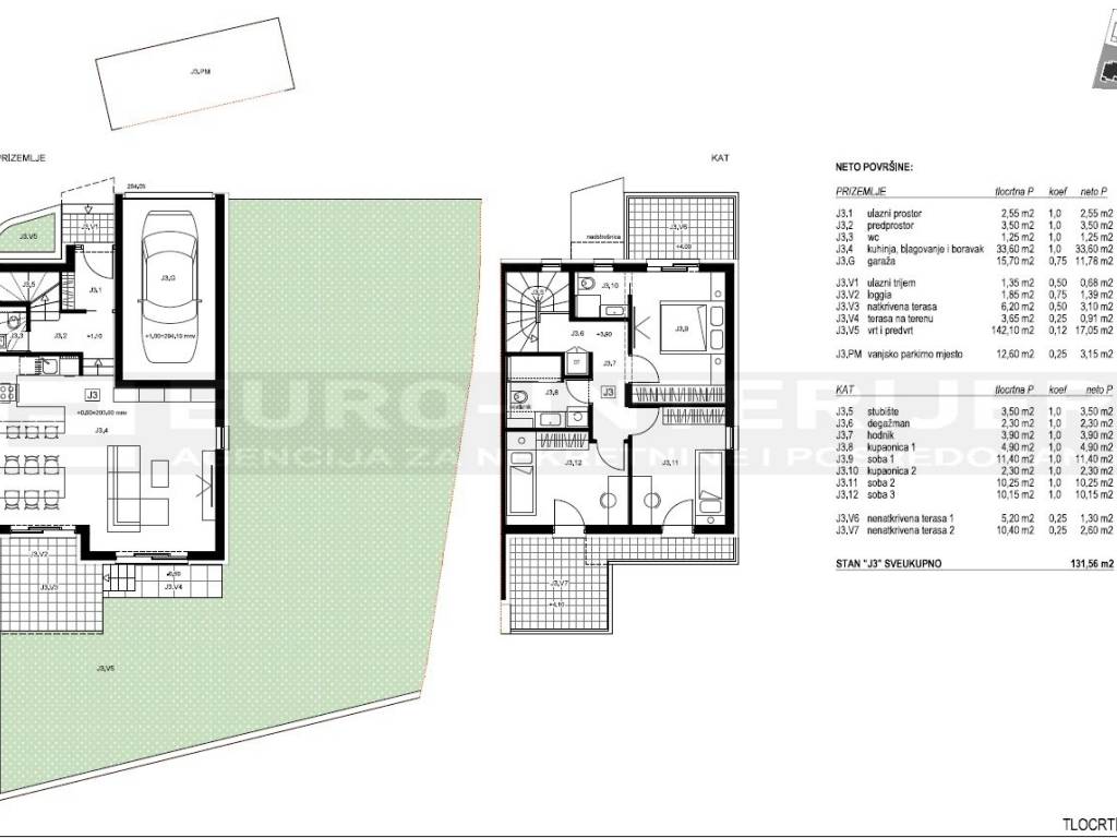 PRODAJA STANOVA ZAGREB - PERJAVICA - NOVOGRADNJA TLOCRT STANA J3