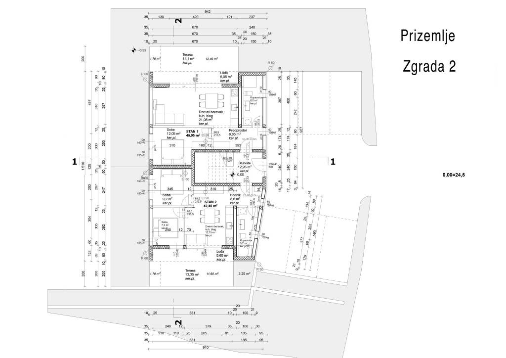 Tlocrt prizemlja zgrada 2