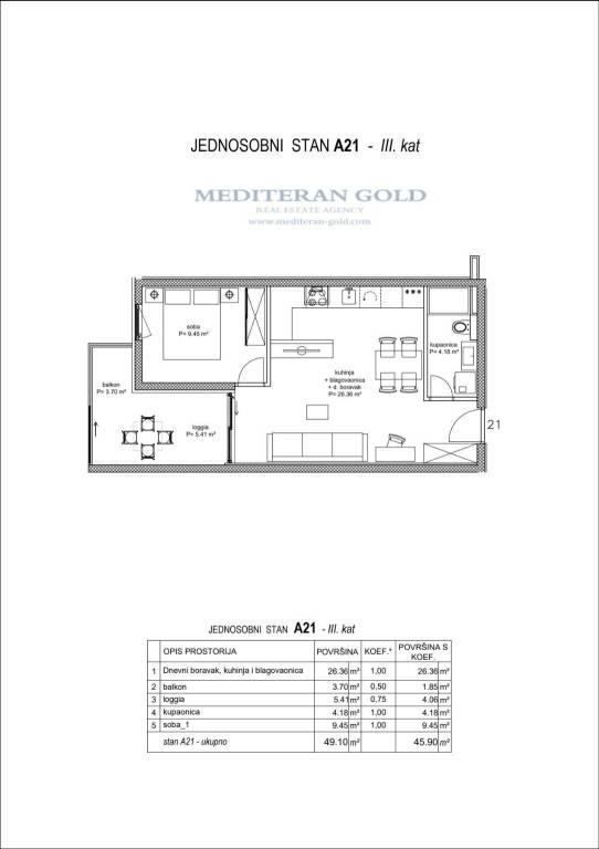 A21,3.kat, 45,90m2, 1-sob.292.000€-ink