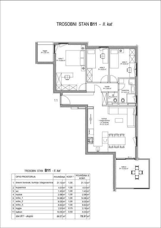 B11, 2.kat, 78,91m2, 3-sob, 493.000€