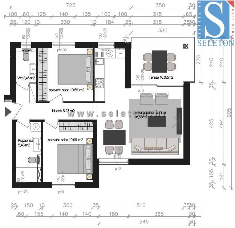 Tlocrt katova - LIJEVI s mjerama - web 1