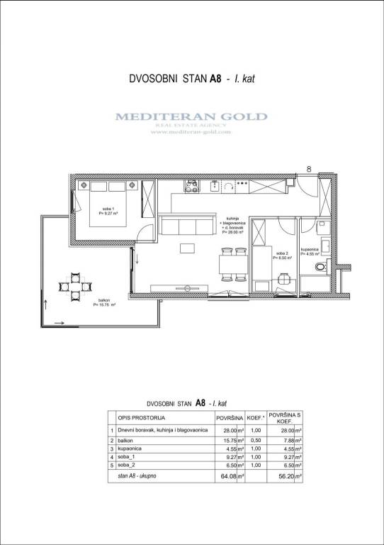 A8, 1.kat, 56,20m2, 337.000€,2-sob-ink