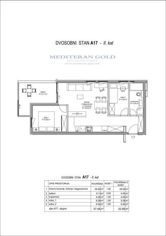 A17, 2-kat, 52,89m2, 2-sob.326.000€-ink