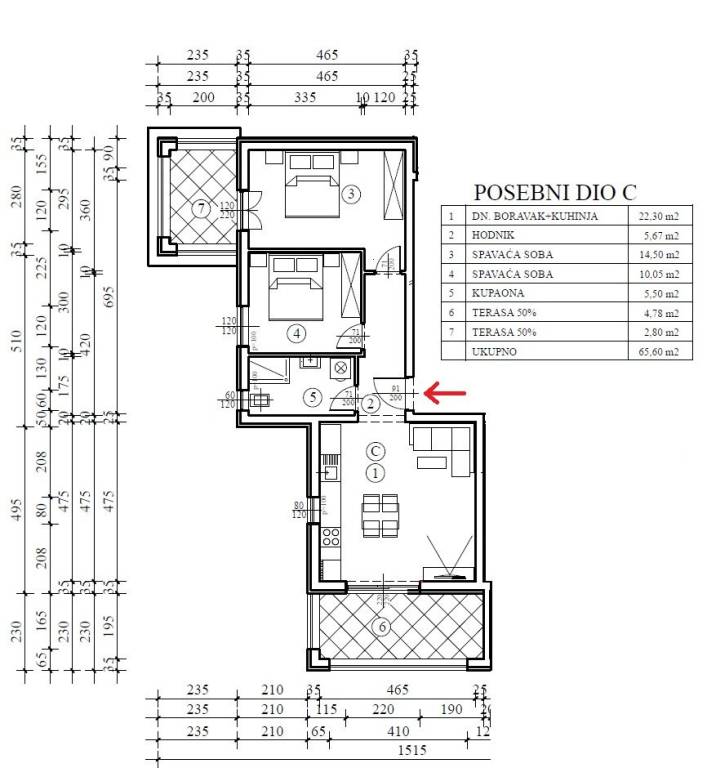 Stan C - tlocrt s mjerama