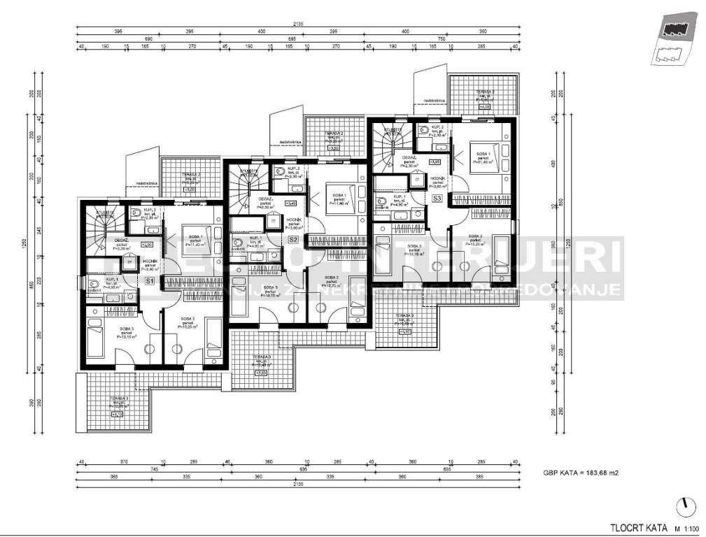 zgrada S tlocrt kata