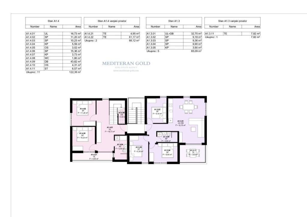 A1 -4 DVOETAŽAN TROSOBAN, 1. I 2.KAT, A1-3 TROSOBA