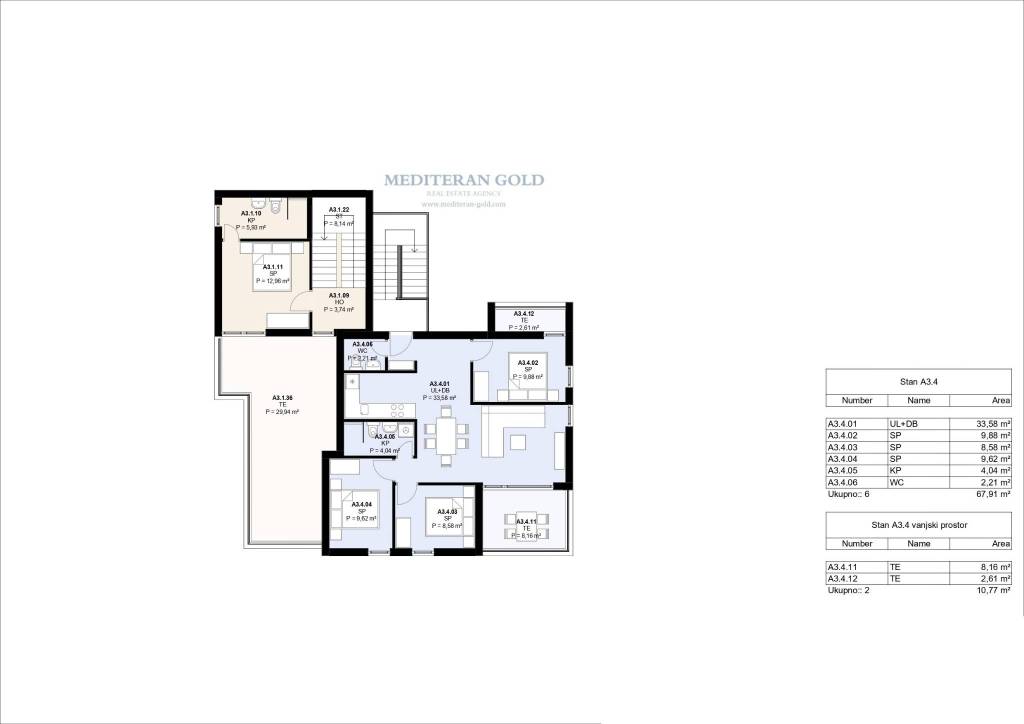 A3-4, TROSOBAN, 2.KAT, 74,59m2