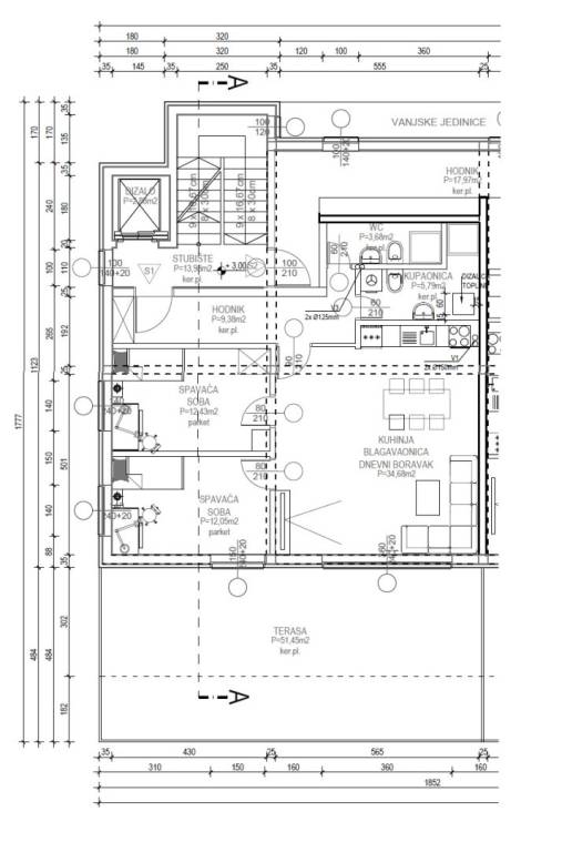Prodaja stanova Zagreb, Podsused - Vrapce - novogradnja - tlocrt stana S1