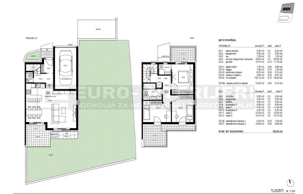 Zagreb, prodaja kuca Perjavica - kuce u nizu - novogradnja tlocrt kuce S3