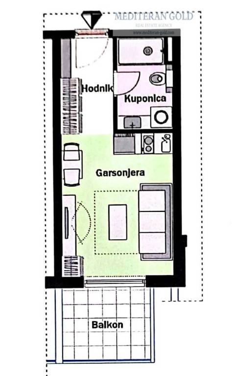 23,89m2, garsonjera-ink